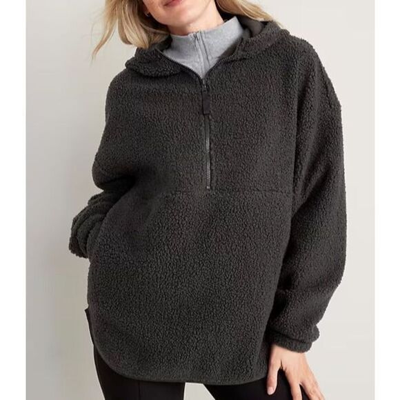Old Navy 470807-01 Women's Sz M Panther/Dark Gray Sherpa Half Zip Tunic Hoodie - Picture 6 of 6